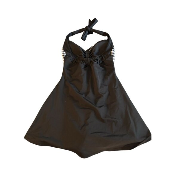 COCOSHIP Sailor Pin Up Swimsuit One Piece Skirtini Gingham Plaid Black Medium - Picture 3 of 7